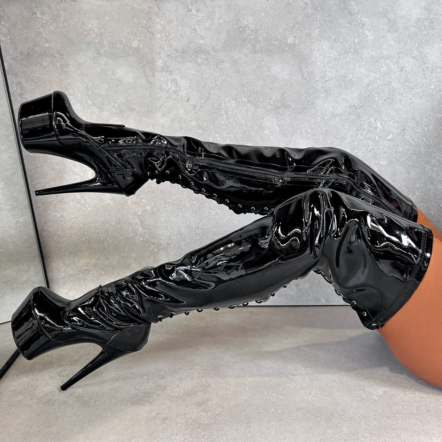 Thicc Thigh High - Black Beatle - 9 INCH, stripper shoe, stripper heel, pole heel, not a pleaser, platform, dancer, pole dance, floor work