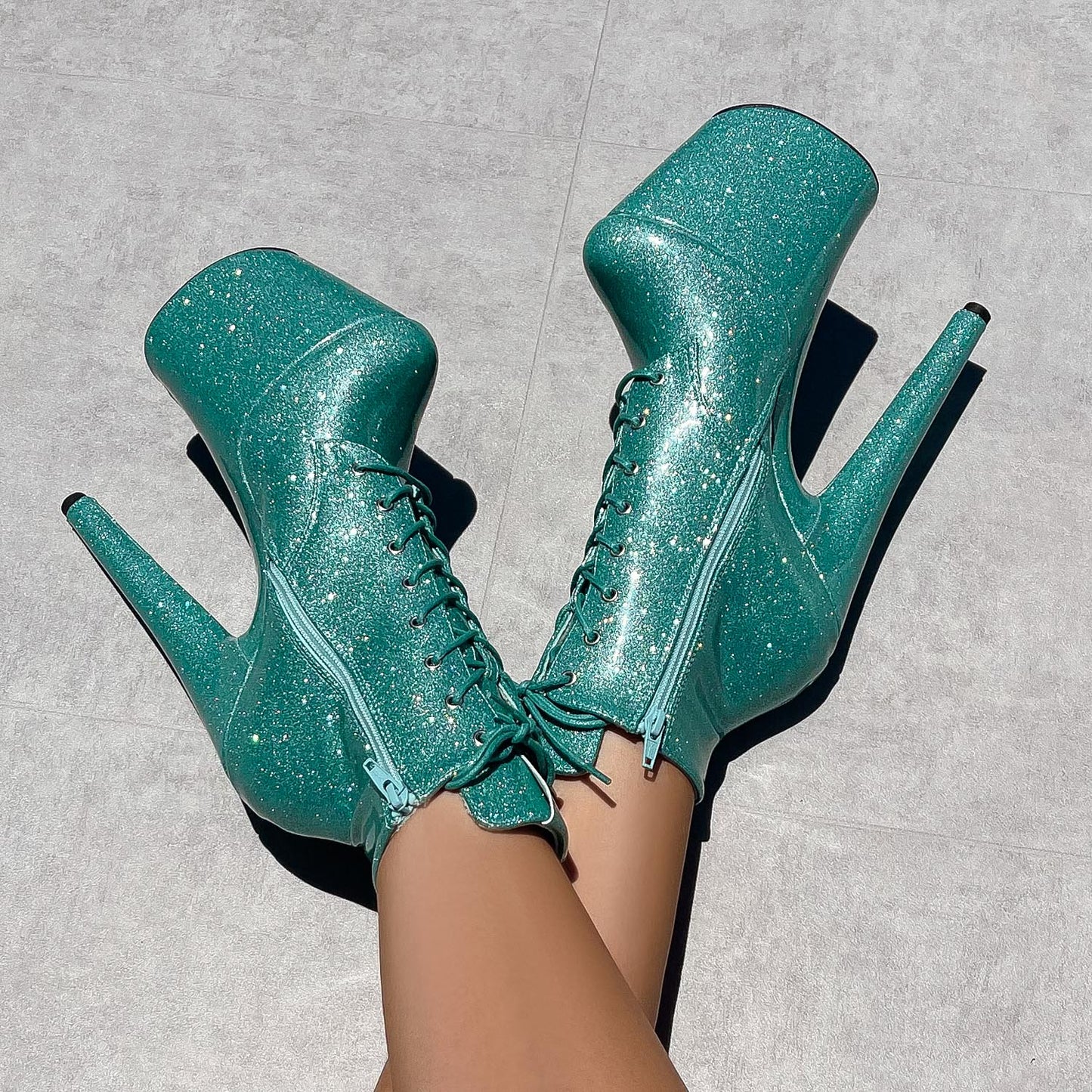 The Glitterati Ankle Boot - Baby Blue - 8 INCH