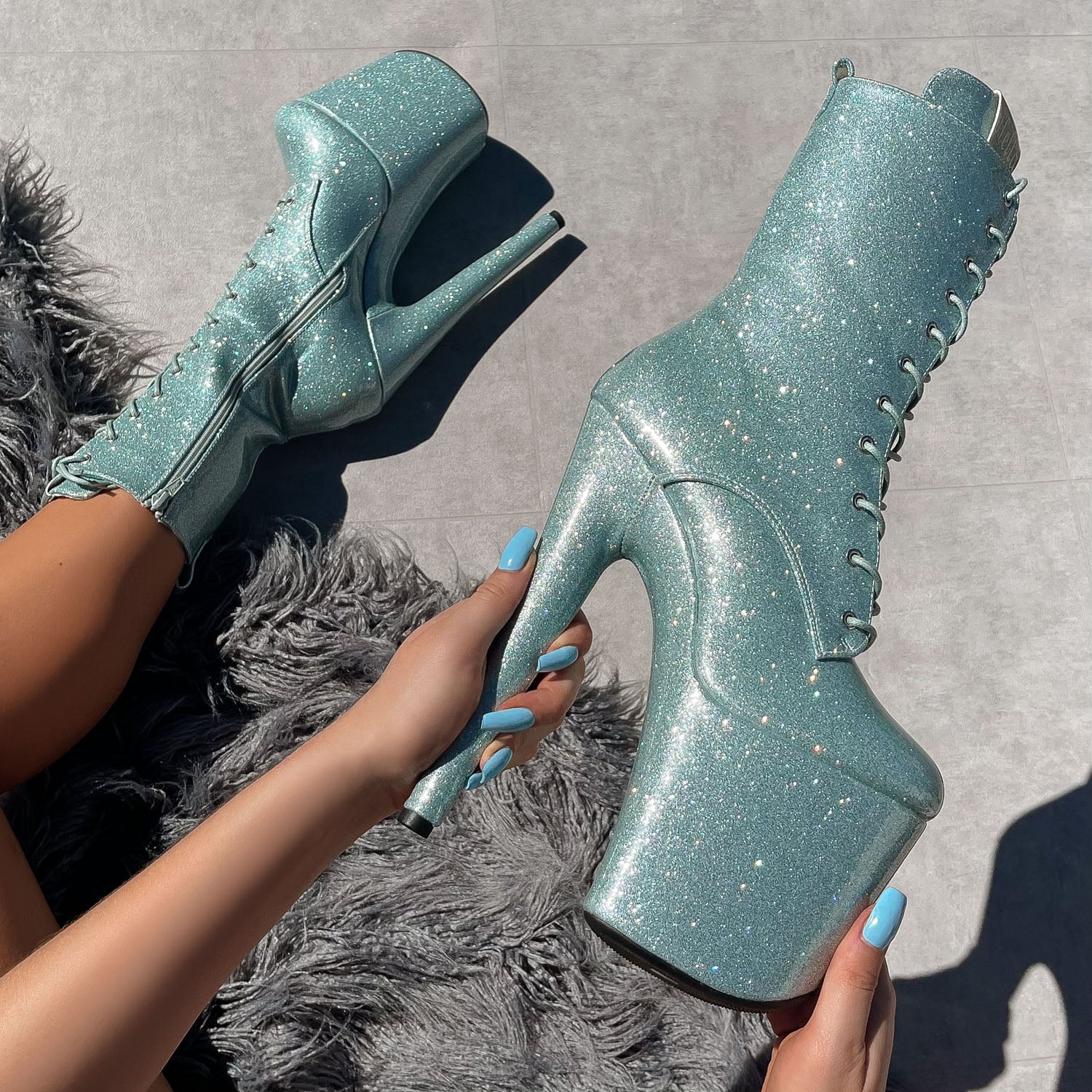 The Glitterati Boot - Ice Ice Baby - 8 INCH, stripper shoe, stripper heel, pole heel, not a pleaser, platform, dancer, pole dance, floor work