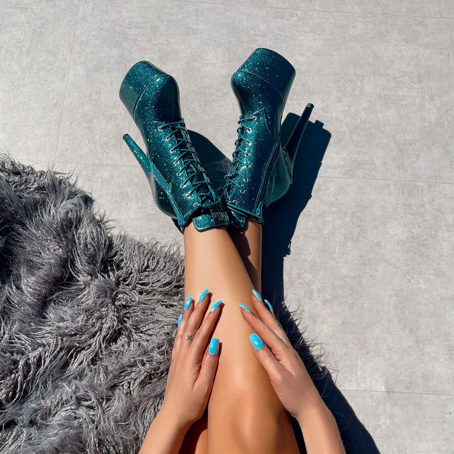 The Glitterati Ankle Boot - Ocean Eyes - 7 INCH