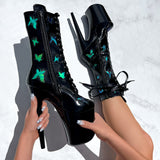 Butterfly Boot - Black - 8 INCH, stripper shoe, stripper heel, pole heel, not a pleaser, platform, dancer, pole dance, floor work