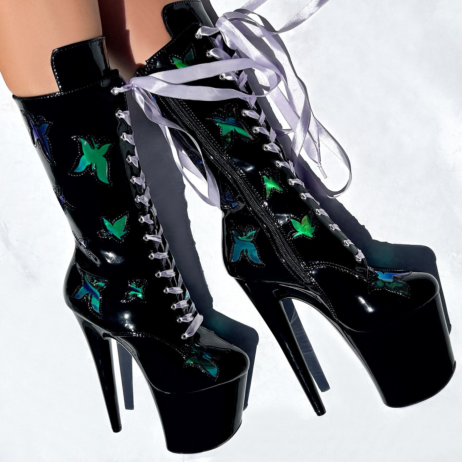 Butterfly Boot - Black - 8 INCH, stripper shoe, stripper heel, pole heel, not a pleaser, platform, dancer, pole dance, floor work