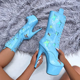 Butterfly Boot - Blue - 7 INCH, stripper shoe, stripper heel, pole heel, not a pleaser, platform, dancer, pole dance, floor work