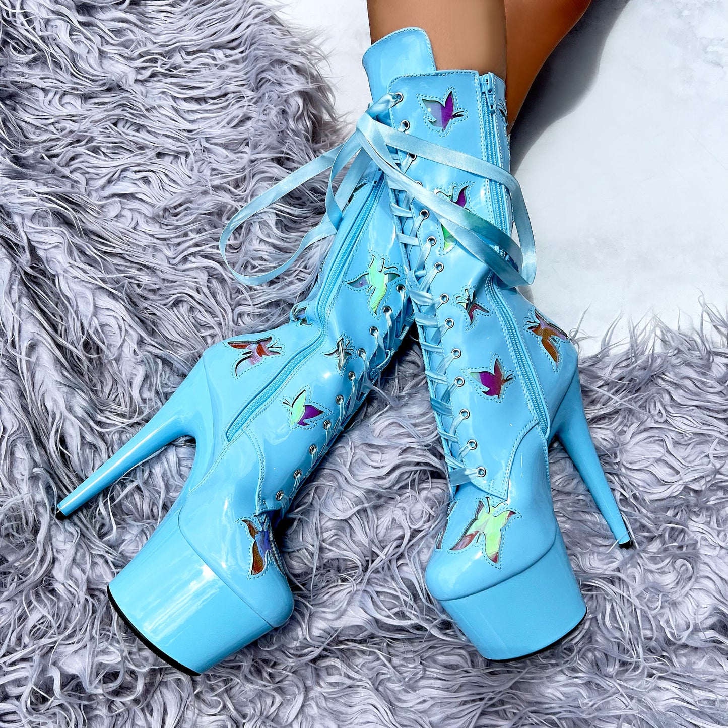 Top view of Butterfly Boot - Blue - 7 INCH