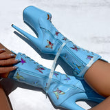 Butterfly Boot - Blue - 8 INCH, stripper shoe, stripper heel, pole heel, not a pleaser, platform, dancer, pole dance, floor work