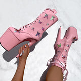 Butterfly Boot - Pink - 8 INCH, stripper shoe, stripper heel, pole heel, not a pleaser, platform, dancer, pole dance, floor work