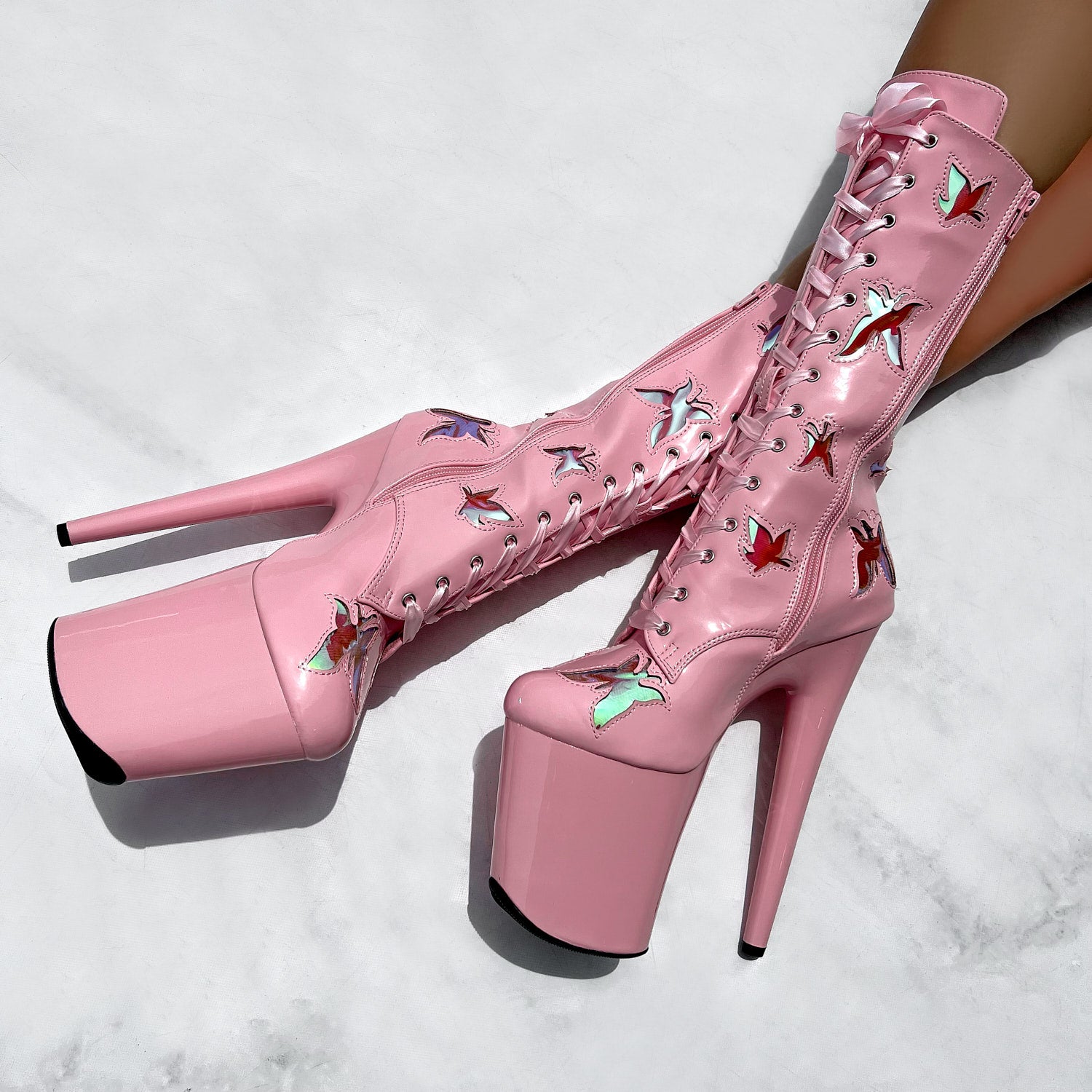 Side view of Butterfly Boot - Pink - 8 INCH