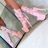 Butterfly Boot - Pink - 8 INCH, stripper shoe, stripper heel, pole heel, not a pleaser, platform, dancer, pole dance, floor work