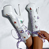 Butterfly Boot - White - 7 INCH, stripper shoe, stripper heel, pole heel, not a pleaser, platform, dancer, pole dance, floor work