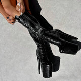 Cold Blooded Black - Knee Boot - 8INCH, stripper shoe, stripper heel, pole heel, not a pleaser, platform, dancer, pole dance, floor work