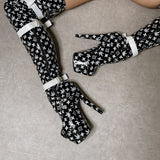 Branded Thigh High - Black - 7 INCH, stripper shoe, stripper heel, pole heel, not a pleaser, platform, dancer, pole dance, floor work