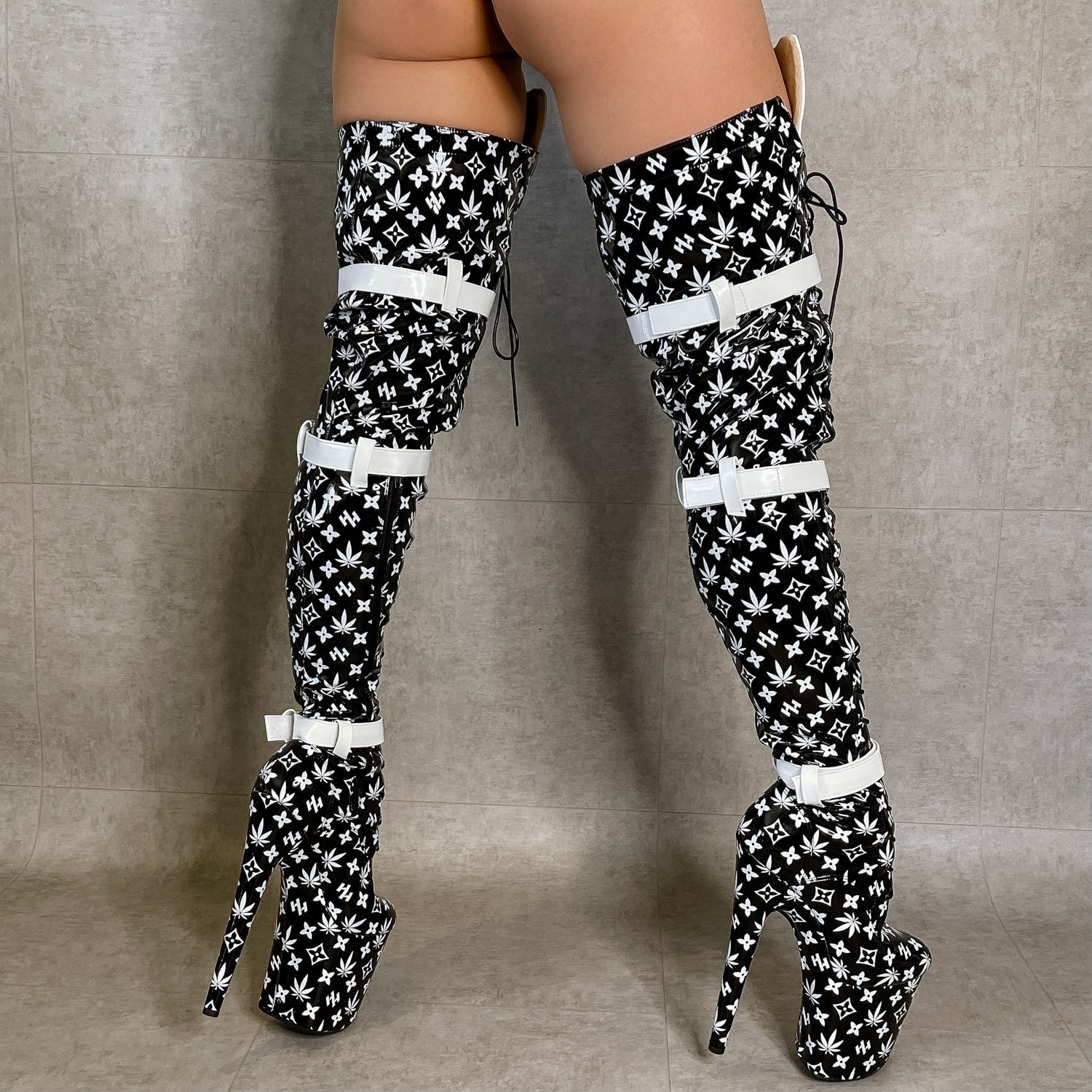 Branded Thigh High - Black - 8 INCH, stripper shoe, stripper heel, pole heel, not a pleaser, platform, dancer, pole dance, floor work