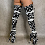 Branded Thigh High Wide Fit - Black - 8 INCH, stripper shoe, stripper heel, pole heel, not a pleaser, platform, dancer, pole dance, floor work
