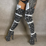 Branded Thigh High - Black - 8 INCH, stripper shoe, stripper heel, pole heel, not a pleaser, platform, dancer, pole dance, floor work