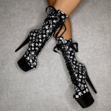 Branded Boot - Black/Black - 7 INCH, stripper shoe, stripper heel, pole heel, not a pleaser, platform, dancer, pole dance, floor work