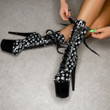 Branded Boot - Black/Black - 8 INCH, stripper shoe, stripper heel, pole heel, not a pleaser, platform, dancer, pole dance, floor work