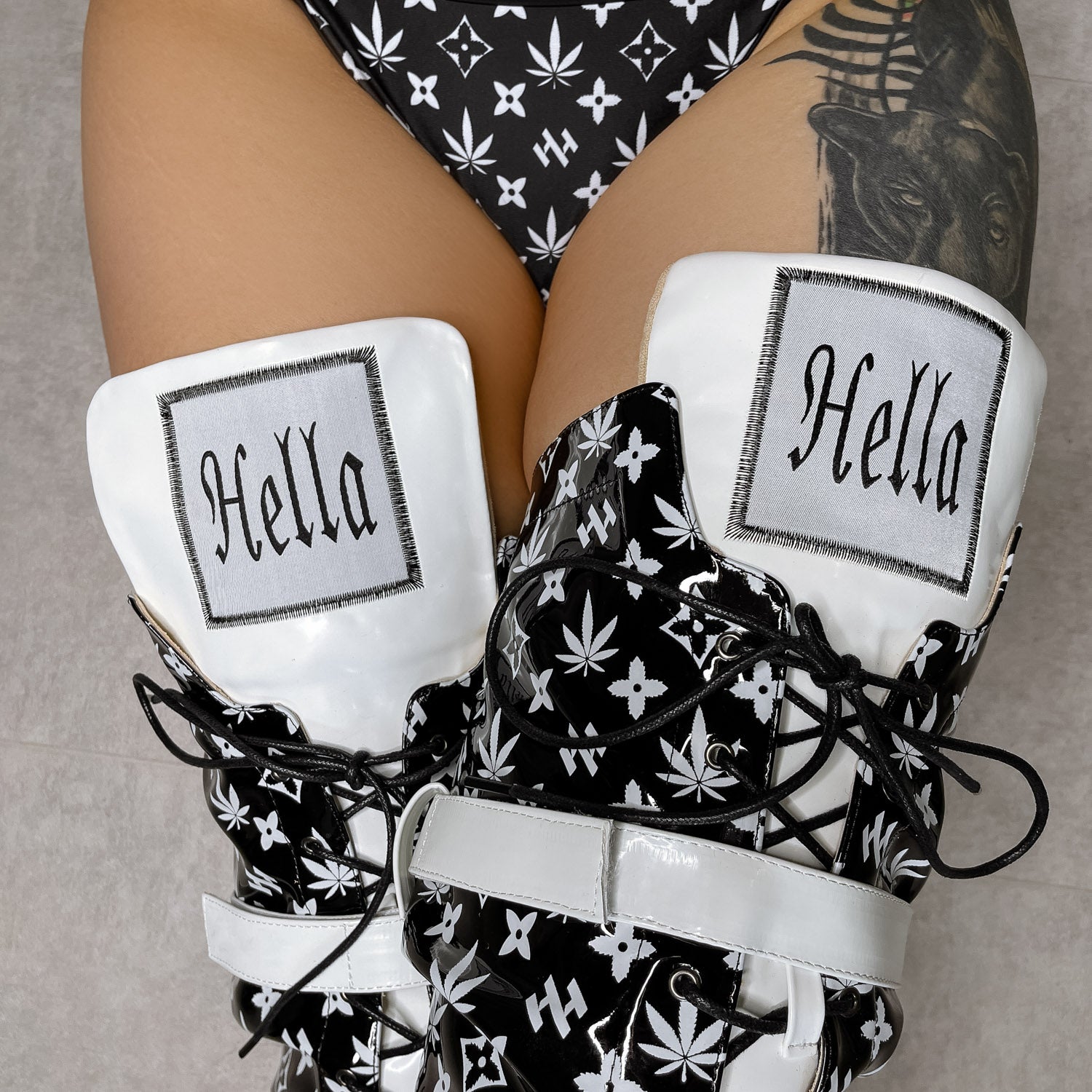 Branded Thigh High - Black - 8 INCH, stripper shoe, stripper heel, pole heel, not a pleaser, platform, dancer, pole dance, floor work