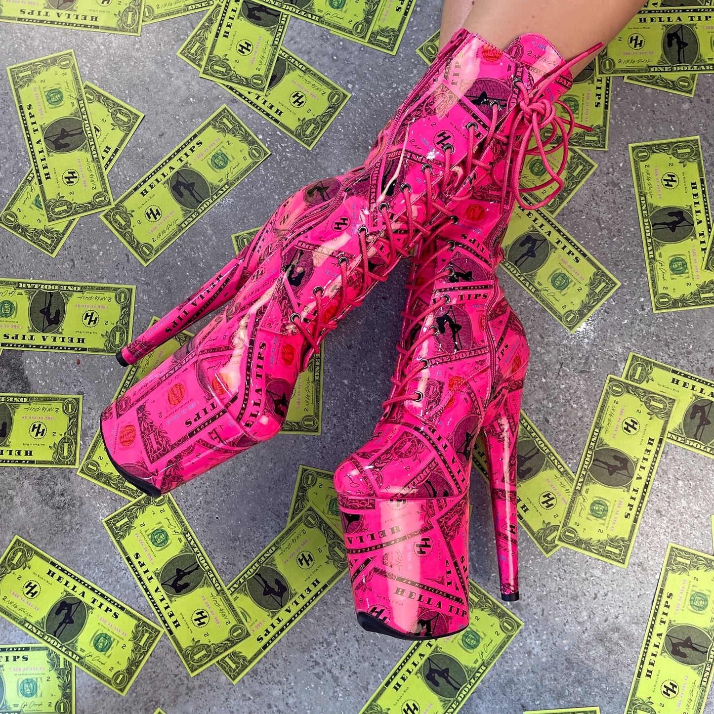 Dancing Dollar$ Boot - FKU Payme Hot Pink - 8 INCH