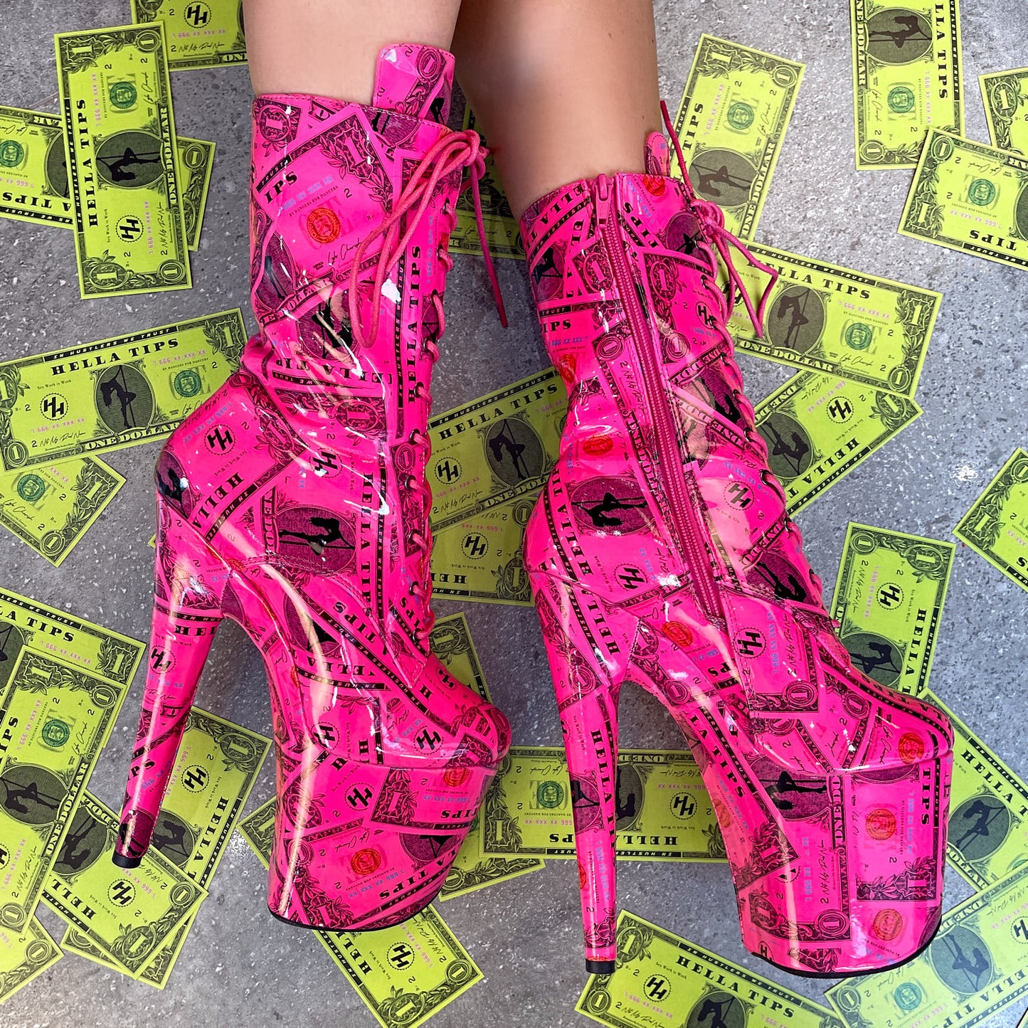 Dancing Dollar$ Boot - FKU Payme Hot Pink - 8 INCH