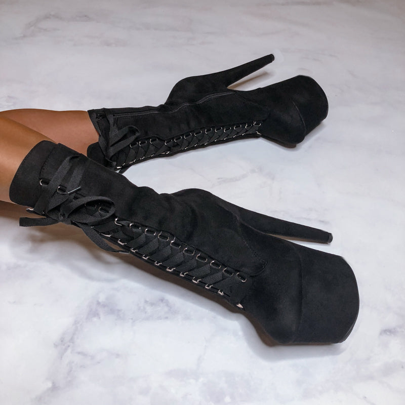 High Babydoll Black - 7 INCH, stripper shoe, stripper heel, pole heel, not a pleaser, platform, dancer, pole dance, floor work