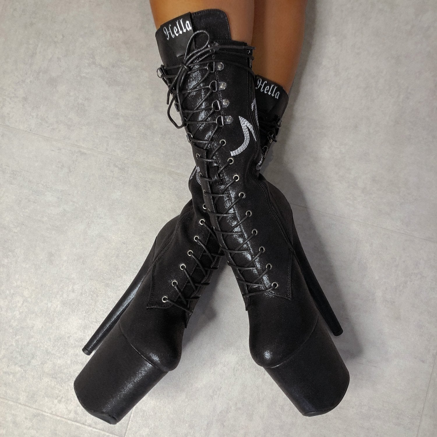 HellGirl Black/Glow Front Lace - 8 INCH, stripper shoe, stripper heel, pole heel, not a pleaser, platform, dancer, pole dance, floor work