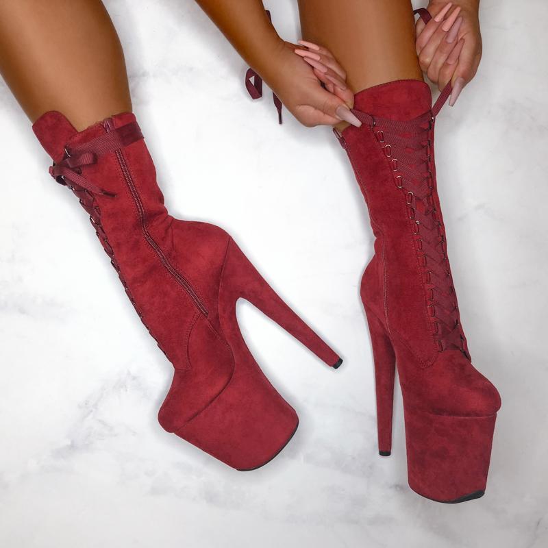 High Babydoll Dark Red - 8 INCH, stripper shoe, stripper heel, pole heel, not a pleaser, platform, dancer, pole dance, floor work