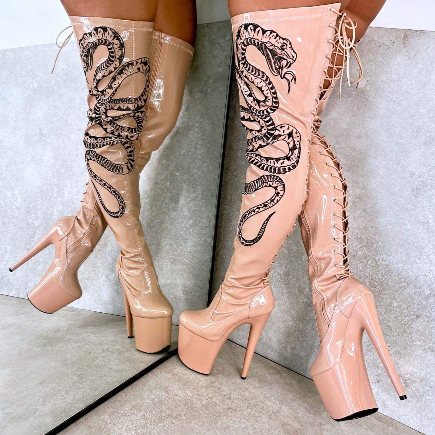 VIPER Boot Tan with Black Thicc Thigh High - 8INCH