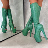 Killing Adam - Knee Boot Open Toe - 8INCH, stripper shoe, stripper heel, pole heel, not a pleaser, platform, dancer, pole dance, floor work
