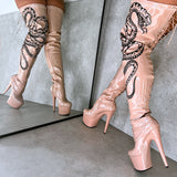 VIPER Boot Tan with Black Thicc Thigh High - 7INCH, stripper shoe, stripper heel, pole heel, not a pleaser, platform, dancer, pole dance, floor work