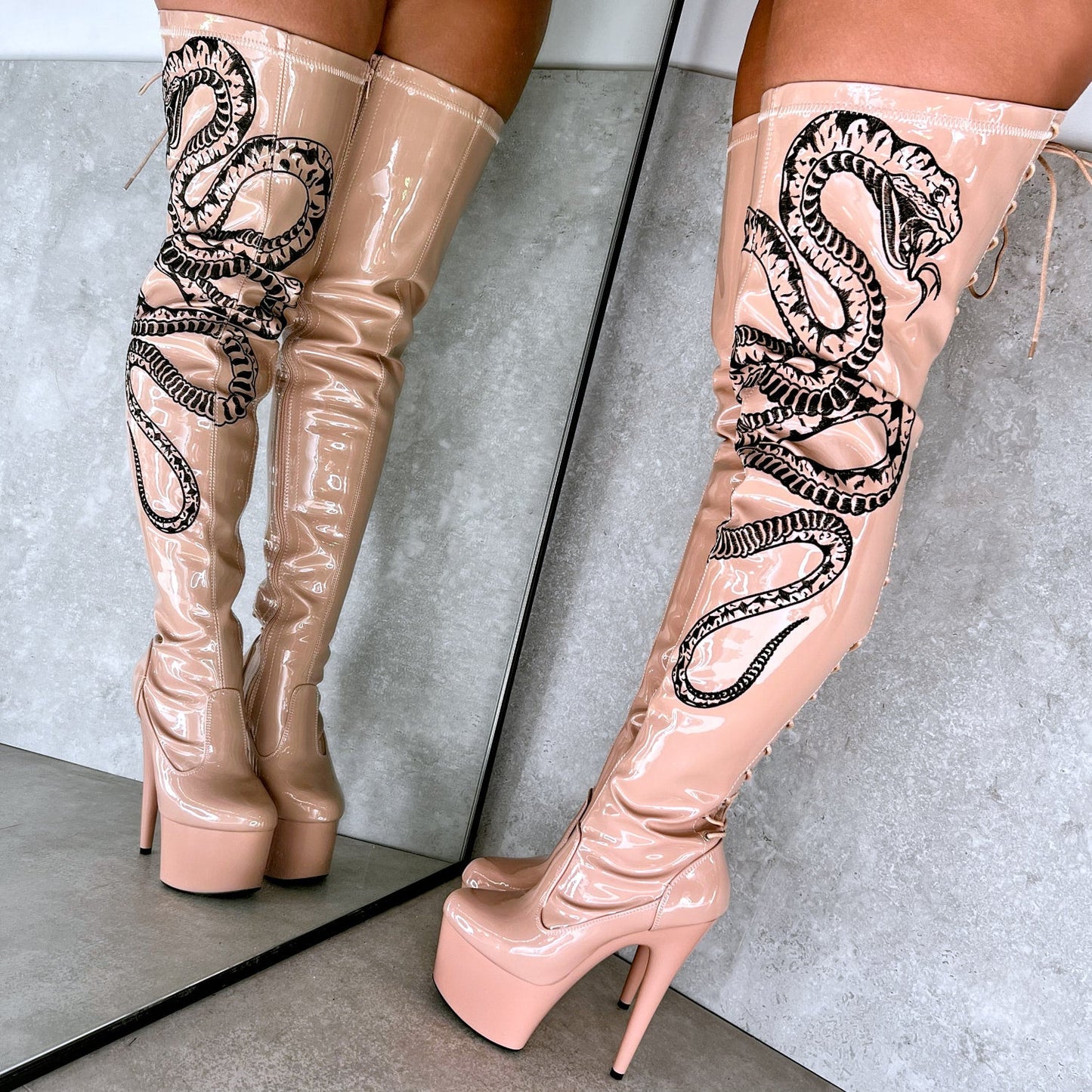 VIPER Boot Tan with Black Thicc Thigh High - 7INCH