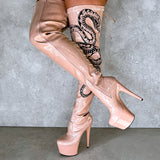 VIPER Boot Tan with Black Thicc Thigh High - 7INCH, stripper shoe, stripper heel, pole heel, not a pleaser, platform, dancer, pole dance, floor work