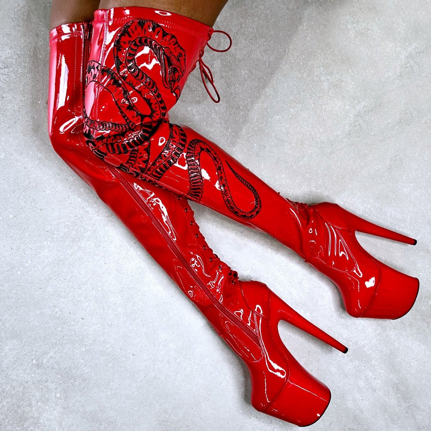 VIPER Boot Red with Black Thigh High - 8INCH, stripper shoe, stripper heel, pole heel, not a pleaser, platform, dancer, pole dance, floor work