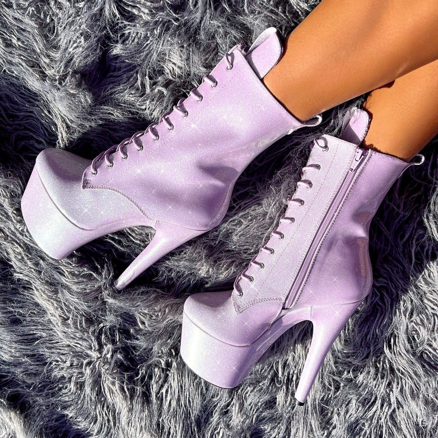 The Glitterati Boot - Lilac Lovers - 7 INCH, stripper shoe, stripper heel, pole heel, not a pleaser, platform, dancer, pole dance, floor work