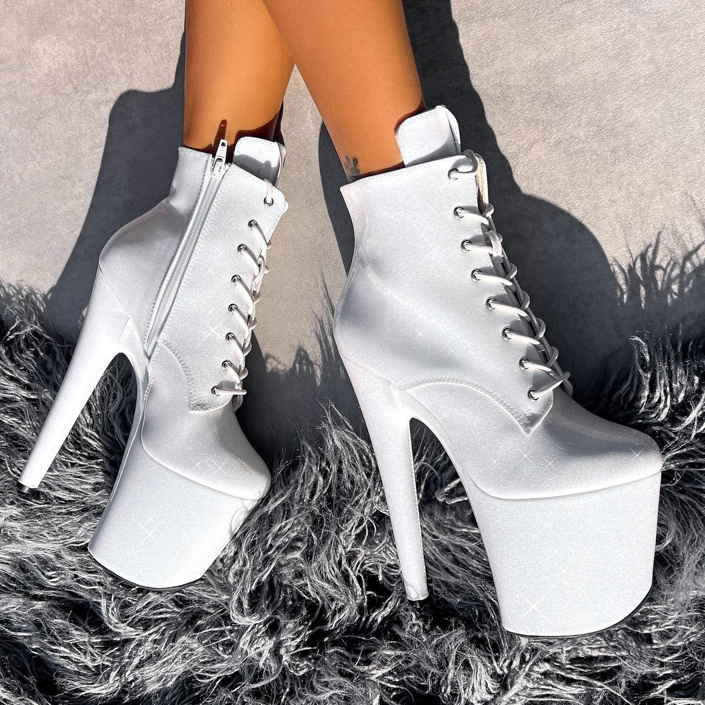 The Glitterati Ankle Boot - Snow Kween - 8 INCH, stripper shoe, stripper heel, pole heel, not a pleaser, platform, dancer, pole dance, floor work