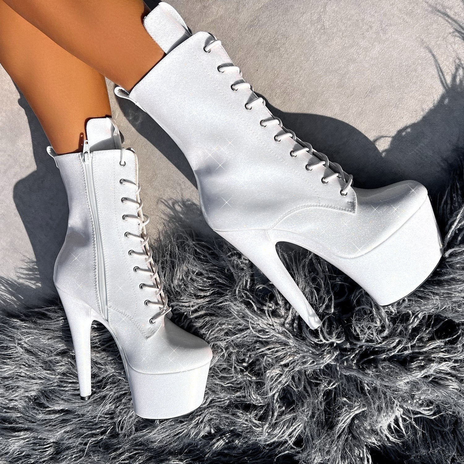 The Glitterati Boot - Snow Kween - 7 INCH, stripper shoe, stripper heel, pole heel, not a pleaser, platform, dancer, pole dance, floor work