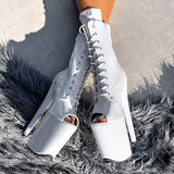 The Glitterati Open Toe Boot - Snow Kween - 8 INCH, stripper shoe, stripper heel, pole heel, not a pleaser, platform, dancer, pole dance, floor work