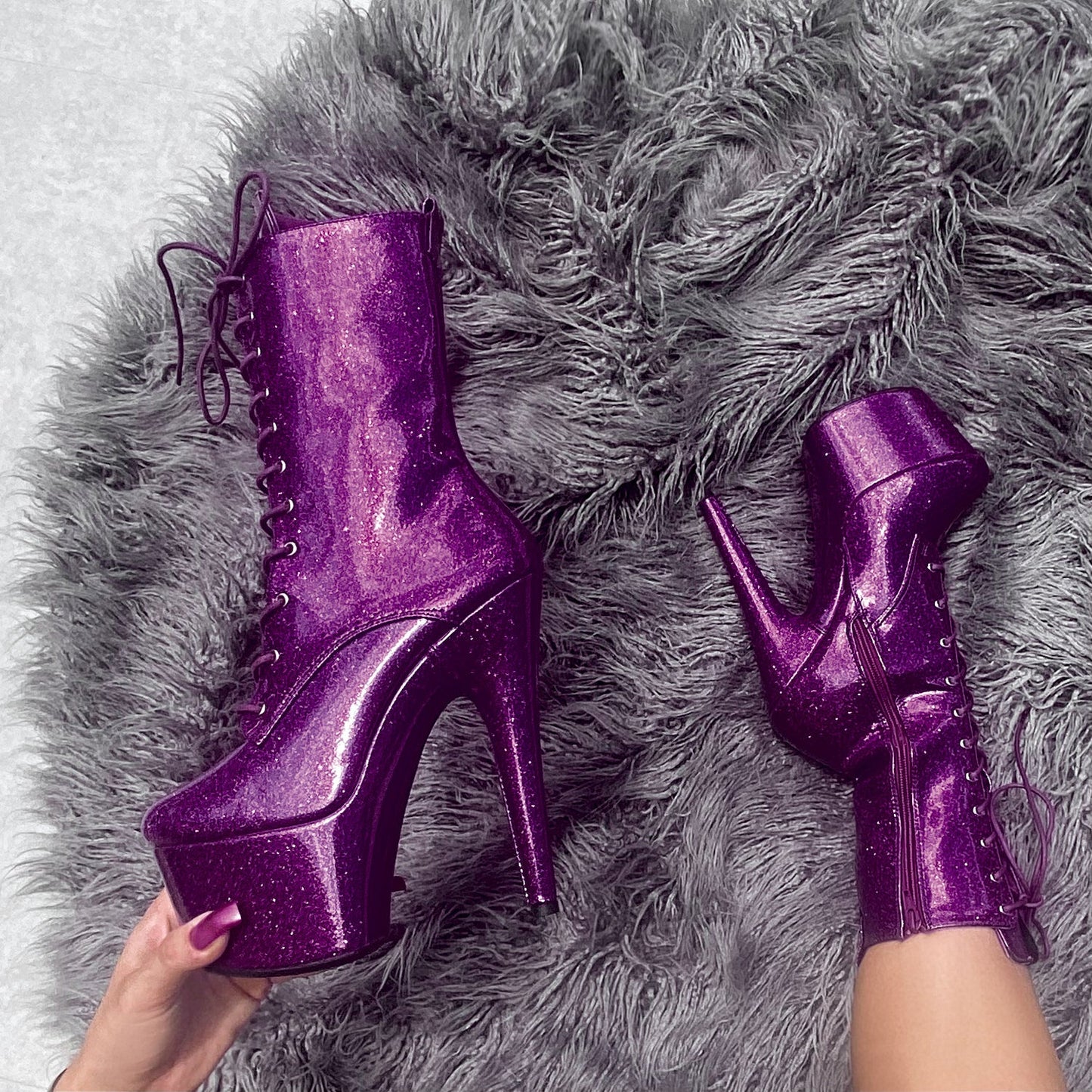 The Glitterati Boot - Purple Rain - 7 INCH, stripper shoe, stripper heel, pole heel, not a pleaser, platform, dancer, pole dance, floor work
