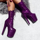 The Glitterati Boot - Purple Rain - 8 INCH, stripper shoe, stripper heel, pole heel, not a pleaser, platform, dancer, pole dance, floor work
