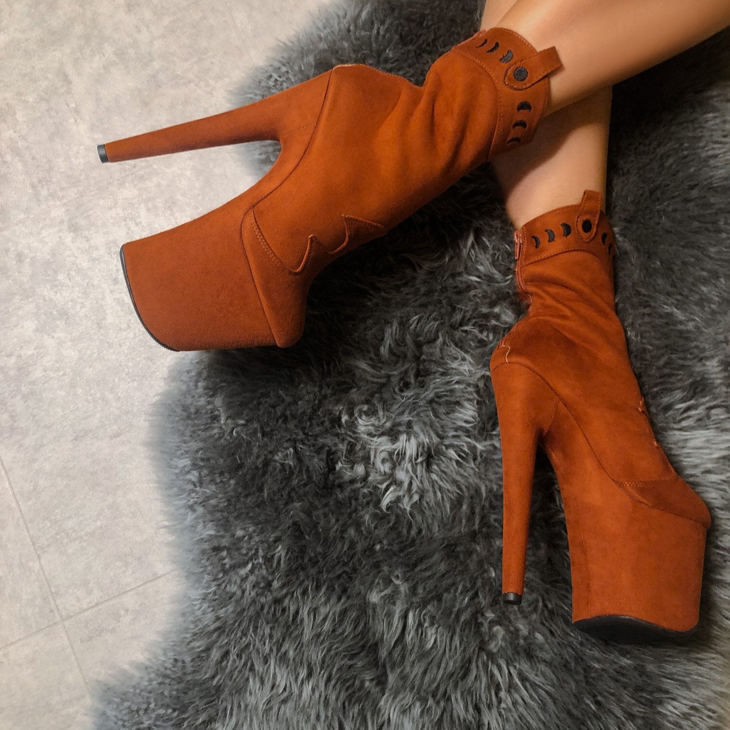 Ride 'em Boot - Chestnut - 8 INCH, stripper shoe, stripper heel, pole heel, not a pleaser, platform, dancer, pole dance, floor work