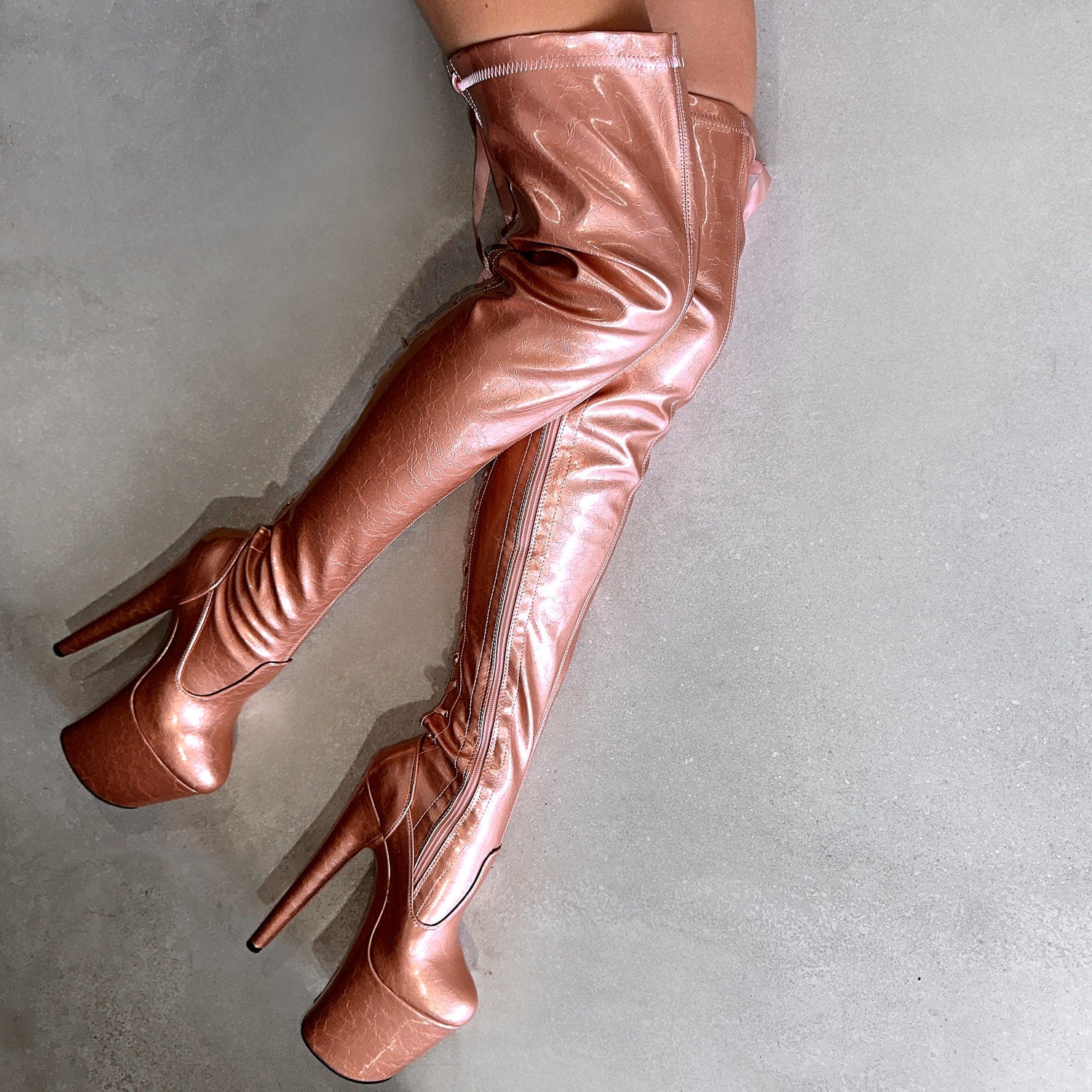 Heartbreaker - Rose Gold Thigh High - 8 INCH, stripper shoe, stripper heel, pole heel, not a pleaser, platform, dancer, pole dance, floor work