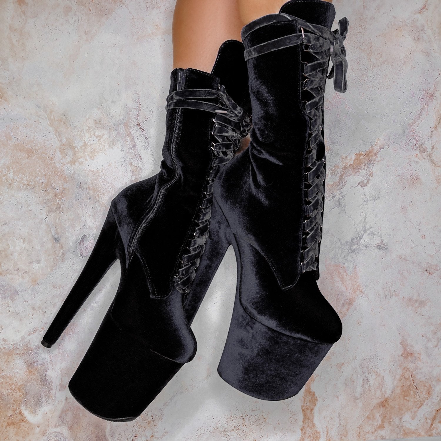 BabyDoll Velvet - Russian Roulette - 8 INCH, stripper shoe, stripper heel, pole heel, not a pleaser, platform, dancer, pole dance, floor work