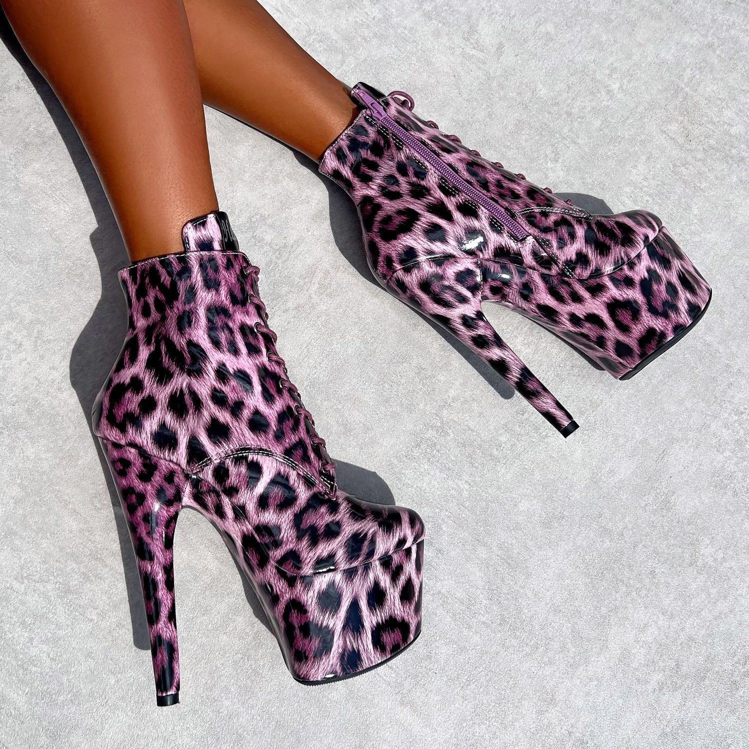 Purple Leopard Ankle Boot - 7 INCH, stripper shoe, stripper heel, pole heel, not a pleaser, platform, dancer, pole dance, floor work