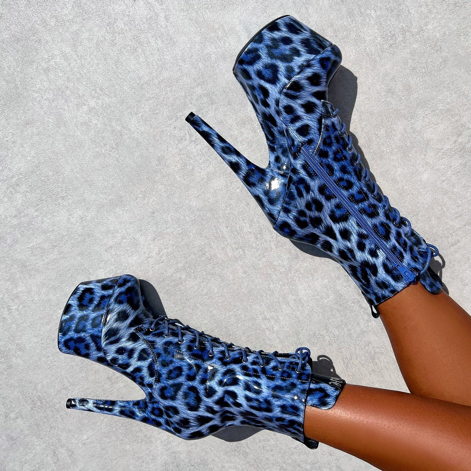 Blue Leopard Boot - 7 INCH, stripper shoe, stripper heel, pole heel, not a pleaser, platform, dancer, pole dance, floor work