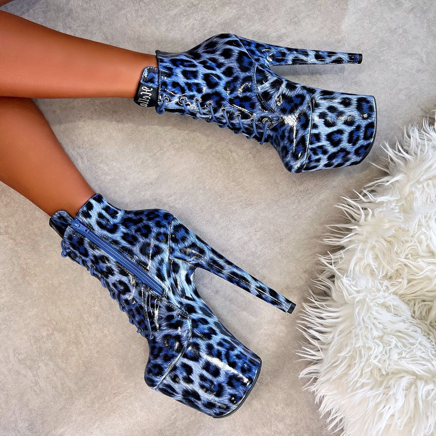 Blue Leopard Ankle Boot - 8 INCH + SP