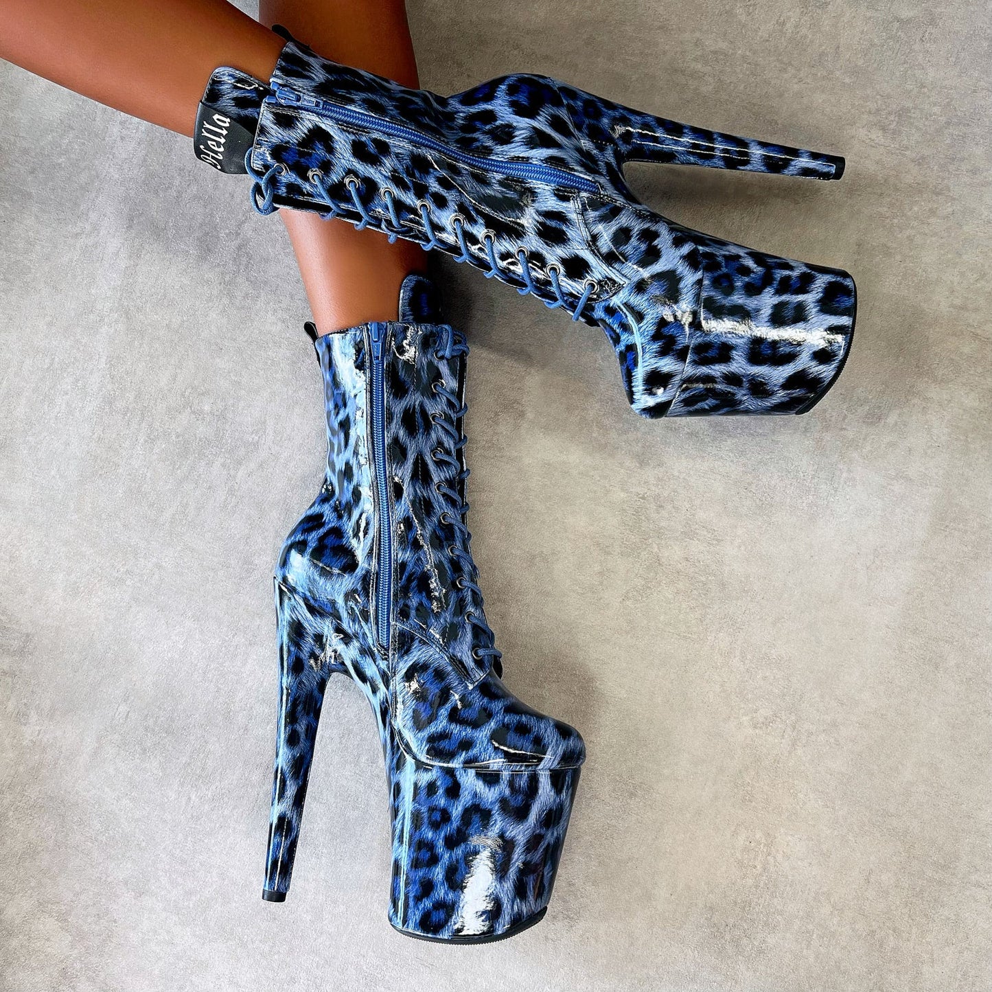 Blue Leopard Boot - 8 INCH, stripper shoe, stripper heel, pole heel, not a pleaser, platform, dancer, pole dance, floor work