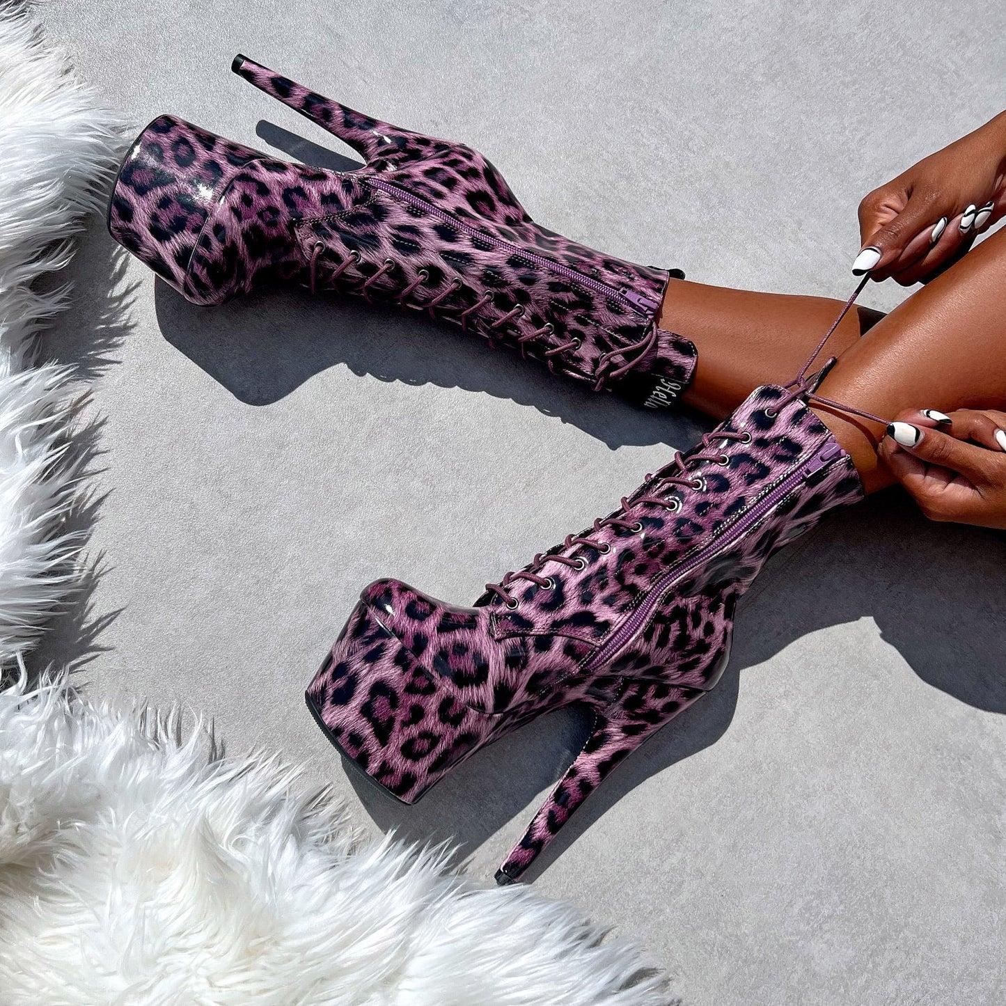 Purple Leopard Boot - 7 INCH, stripper shoe, stripper heel, pole heel, not a pleaser, platform, dancer, pole dance, floor work