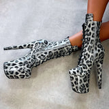 Snow Leopard Boot - 8 INCH, stripper shoe, stripper heel, pole heel, not a pleaser, platform, dancer, pole dance, floor work