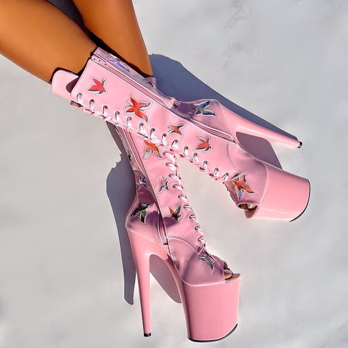 Butterfly Boot Pink Open Toe - 8INCH