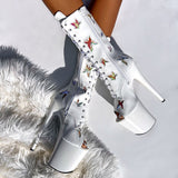 Butterfly Boot White Open Toe - 8INCH, stripper shoe, stripper heel, pole heel, not a pleaser, platform, dancer, pole dance, floor work