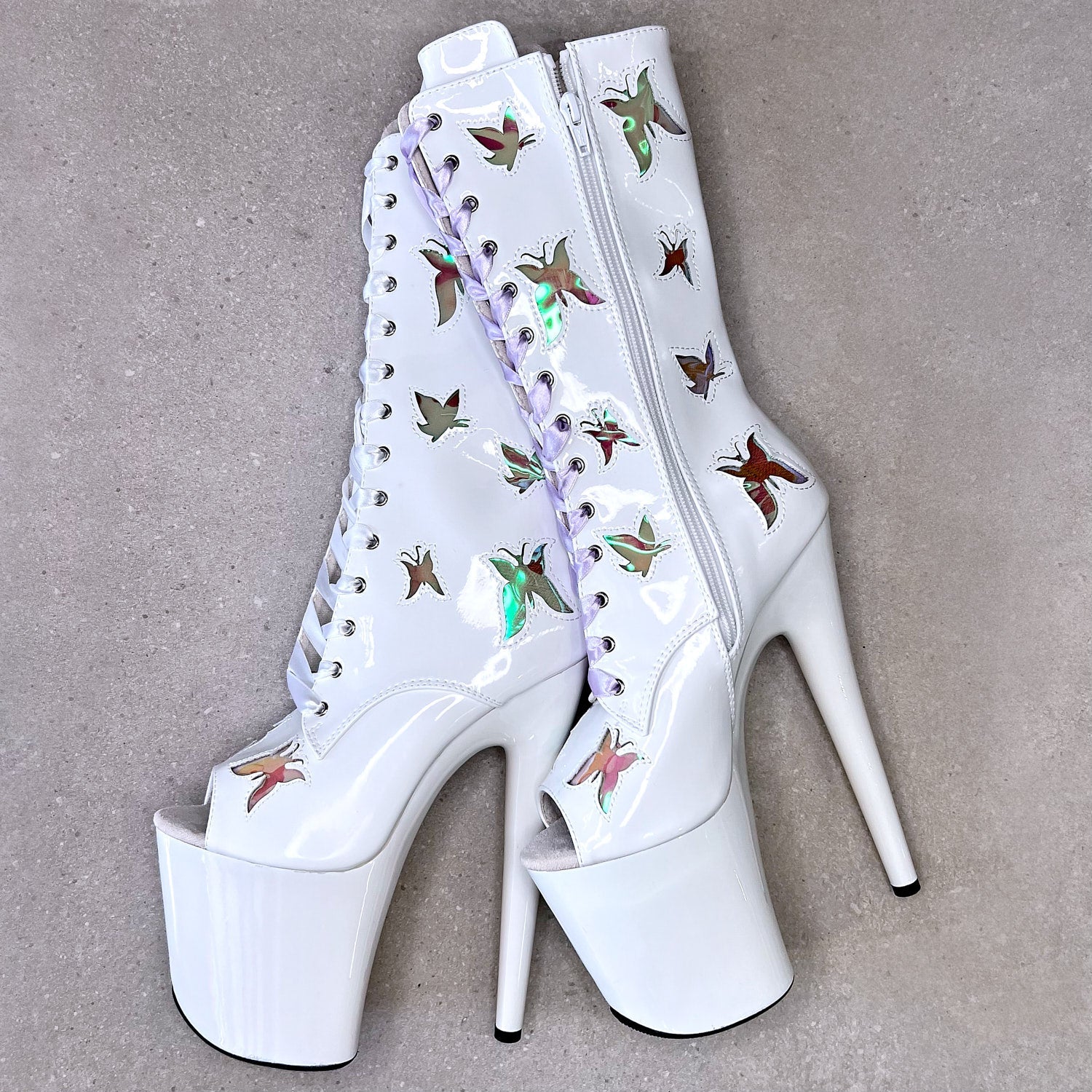 Butterfly Boot White Open Toe - 8INCH, stripper shoe, stripper heel, pole heel, not a pleaser, platform, dancer, pole dance, floor work